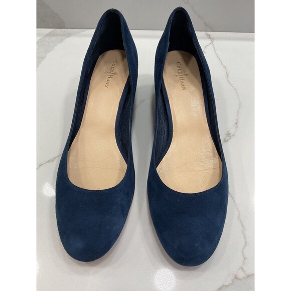 Cole Haan Blue Suede Low Wedge Heel Pump Dress Casual Workwear Semi Formal S 9 - Picture 1 of 8